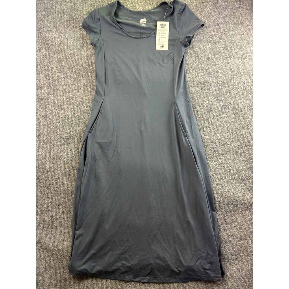 Roots Renew Midi Dress Womens Medium Dusty Blue Short Sleeve Pockets Recycled